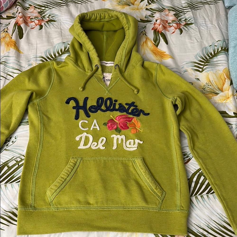 Hollister Lime Hoodie with Floral Embroidery
